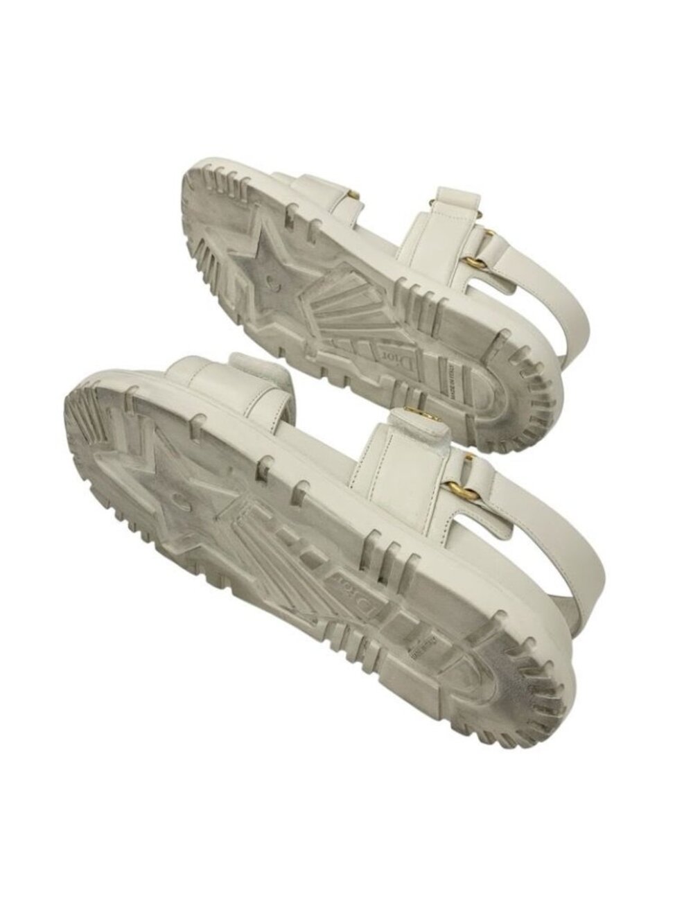 Christian Dioract Sandals Shoes Lambskin Ivory Gold Logo Velcro Strap - Picture 7 of 10